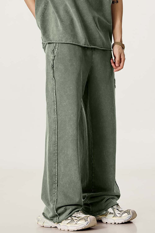 Washed Distressed Straight-Leg Sweatpants - Vintage Army Green