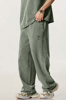 Washed Distressed Straight-Leg Sweatpants - Vintage Army Green