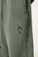 Washed Distressed Straight-Leg Sweatpants - Vintage Army Green