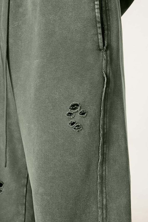 Washed Distressed Straight-Leg Sweatpants - Vintage Army Green
