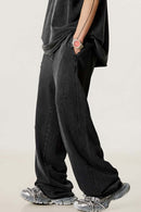 Washed Distressed Straight-Leg Sweatpants - Vintage Black