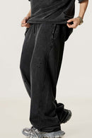 Washed Distressed Straight-Leg Sweatpants - Vintage Black