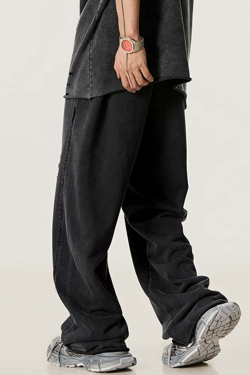 Washed Distressed Straight-Leg Sweatpants - Vintage Black