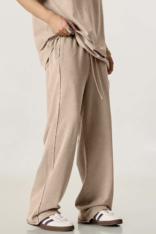 Washed Distressed Straight-Leg Sweatpants - Vintage Khaki