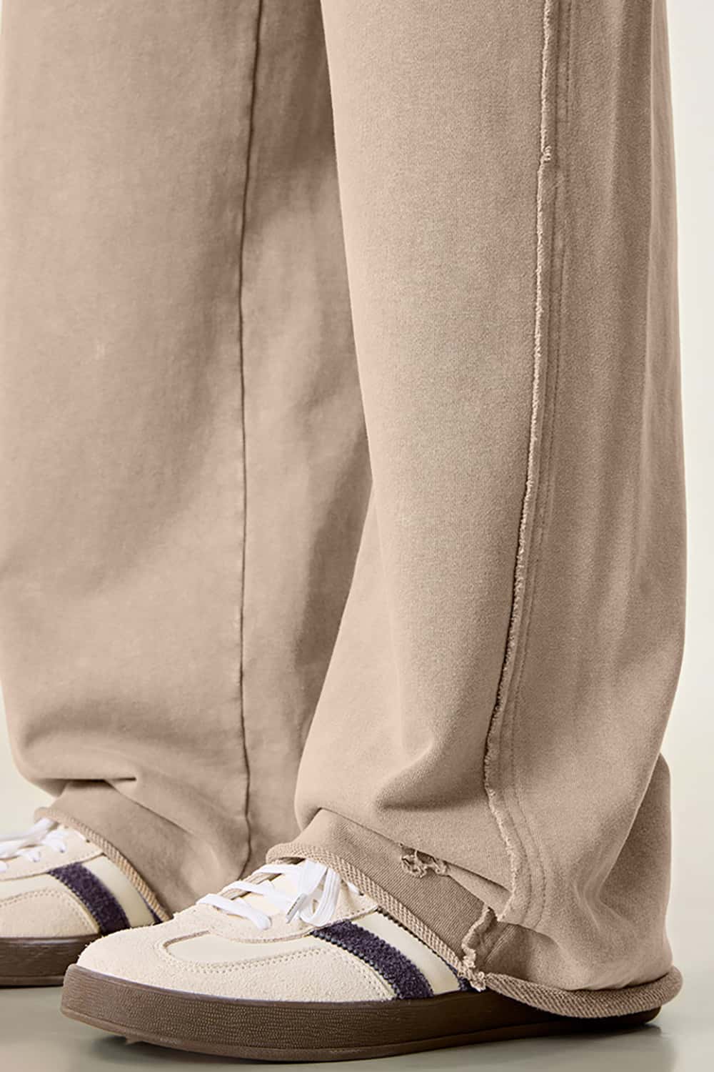 Vintage Washed Distressed Straight-Leg Sweatpants with Rolled Hem