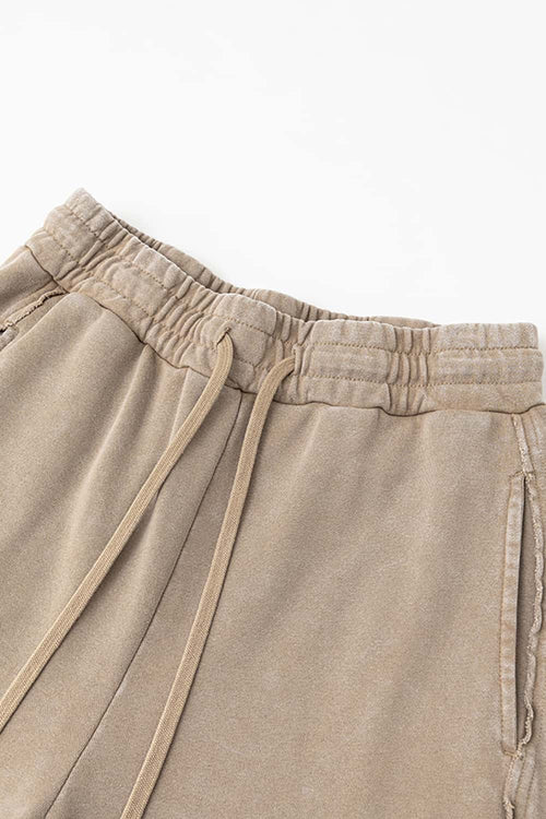 Washed Distressed Straight-Leg Sweatpants - Vintage Khaki