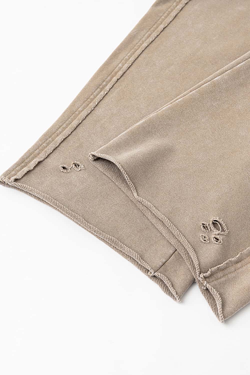 Vintage Washed Distressed Straight-Leg Sweatpants with Rolled Hem
