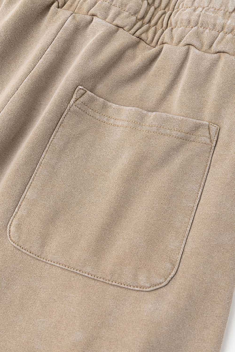 Vintage Washed Distressed Straight-Leg Sweatpants with Rolled Hem