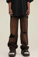 Distressed Gradient Wide-Leg Denim - Coffee