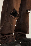Distressed Gradient Wide-Leg Denim - Coffee