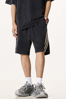 Washed Three-Stripe Casual Shorts - Vintage Black
