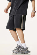 Washed Three-Stripe Casual Shorts - Vintage Black