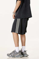 Washed Three-Stripe Casual Shorts - Vintage Black