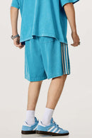 Washed Three-Stripe Casual Shorts - Vintage Blue