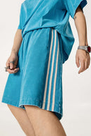 Washed Three-Stripe Casual Shorts - Vintage Blue