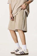 Washed Three-Stripe Casual Shorts - Vintage Khaki