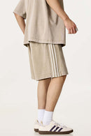Washed Three-Stripe Casual Shorts - Vintage Khaki