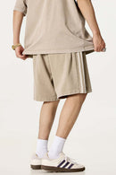 Washed Three-Stripe Casual Shorts - Vintage Khaki