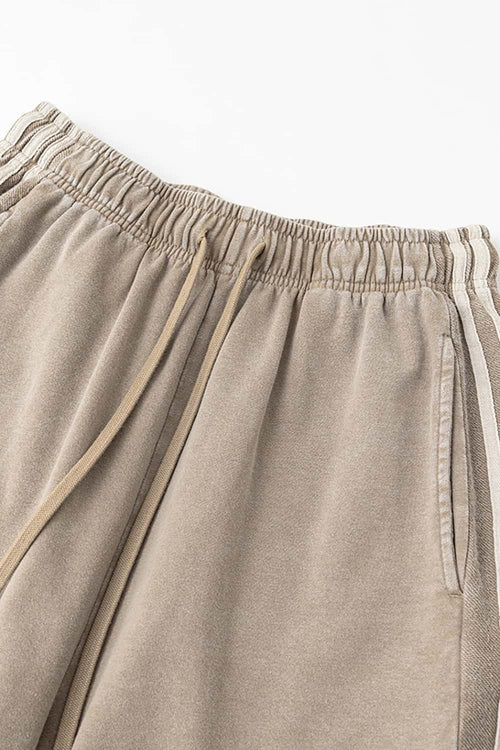 Washed Three-Stripe Casual Shorts - Vintage Khaki