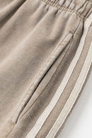 Washed Three-Stripe Casual Shorts - Vintage Khaki