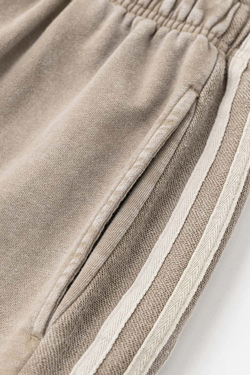 Washed Three-Stripe Casual Shorts - Vintage Khaki