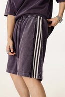 Washed Three-Stripe Casual Shorts - Vintage Purple