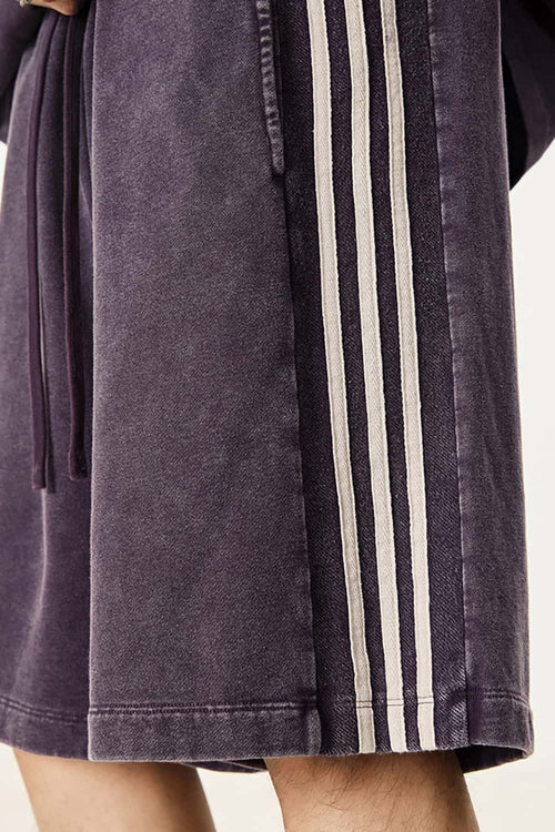 Washed Three-Stripe Casual Shorts - Vintage Purple