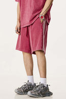 Washed Three-Stripe Casual Shorts - Vintage Red