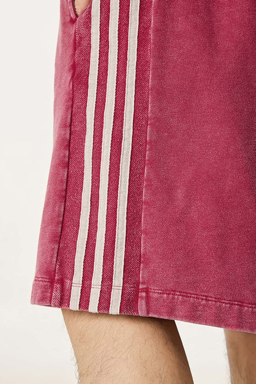 Washed Three-Stripe Casual Shorts - Vintage Red