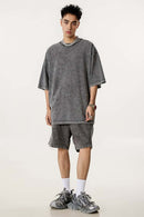 Acid Wash Side Stripe Shorts - Dark Gray