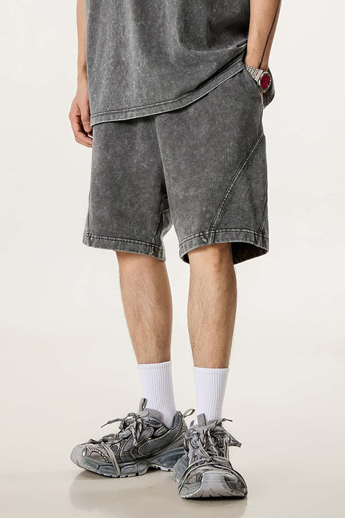 Acid Wash Side Stripe Shorts - Dark Gray