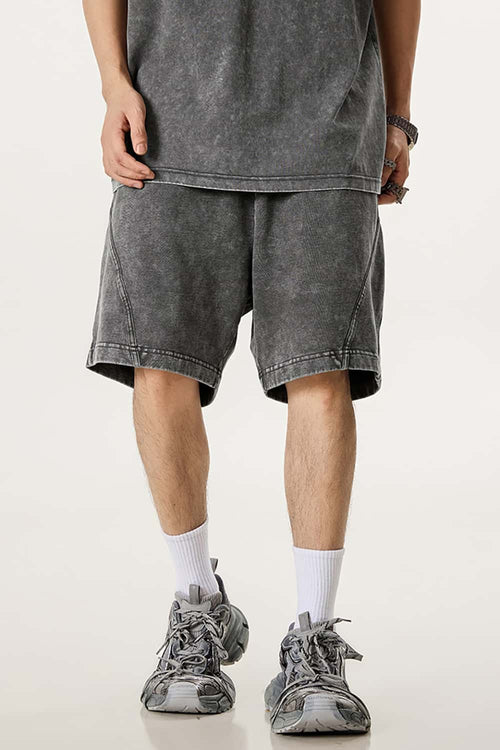 Acid Wash Side Stripe Shorts - Dark Gray
