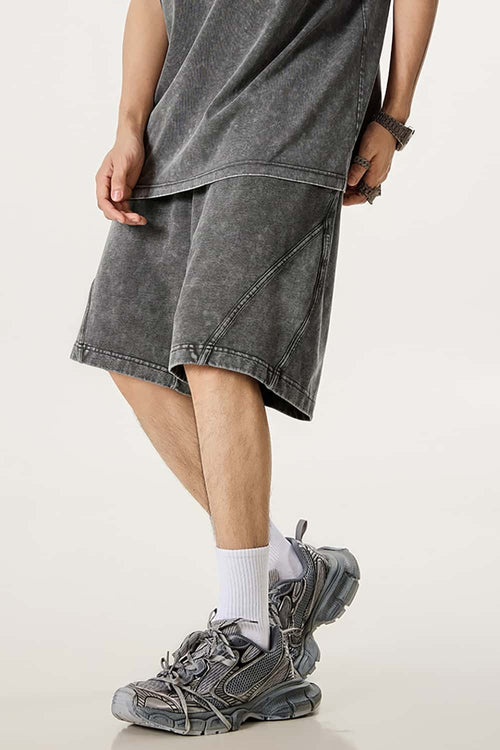 Acid Wash Side Stripe Shorts - Dark Gray