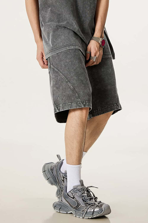Acid Wash Side Stripe Shorts - Dark Gray