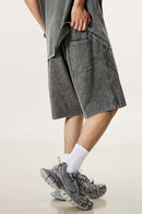 Acid Wash Side Stripe Shorts - Dark Gray