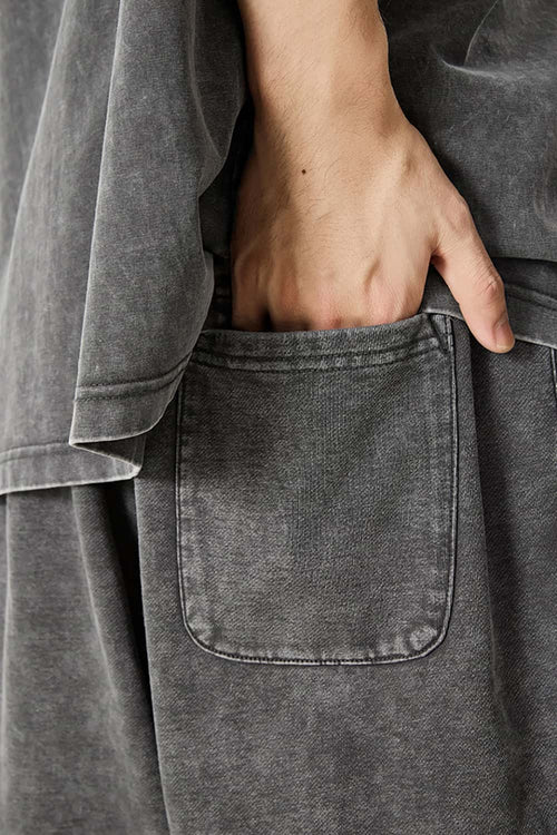 Acid Wash Side Stripe Shorts - Dark Gray