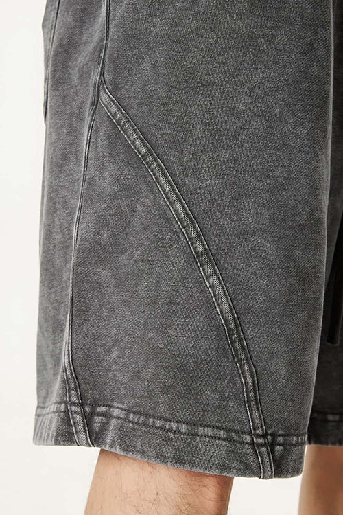 Acid Wash Side Stripe Shorts - Dark Gray