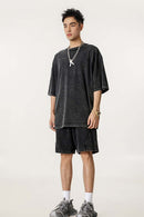 Acid Wash Side Stripe Shorts - Fried Snowflakes