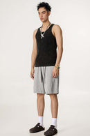 Acid Wash Side Stripe Shorts - Medium Gray