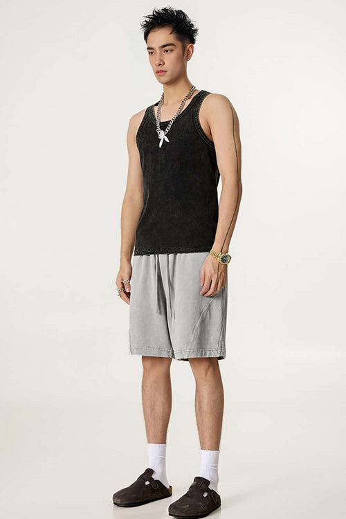 Acid Wash Side Stripe Shorts - Medium Gray