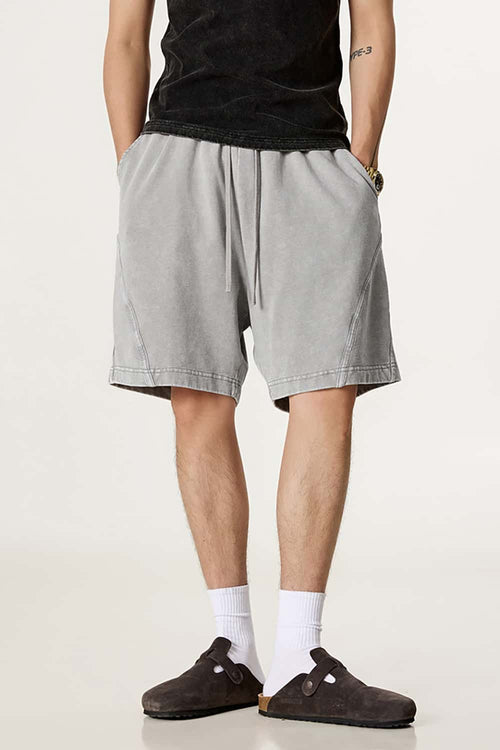 Acid Wash Side Stripe Shorts - Medium Gray