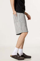 Acid Wash Side Stripe Shorts - Medium Gray