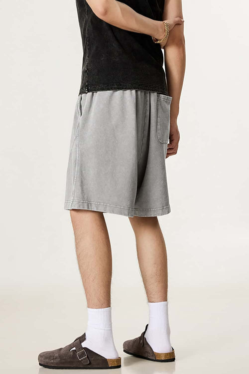 Acid Wash Side Stripe Shorts - Medium Gray