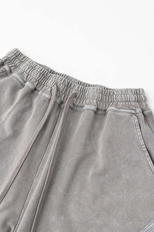 Acid Wash Side Stripe Shorts - Medium Gray