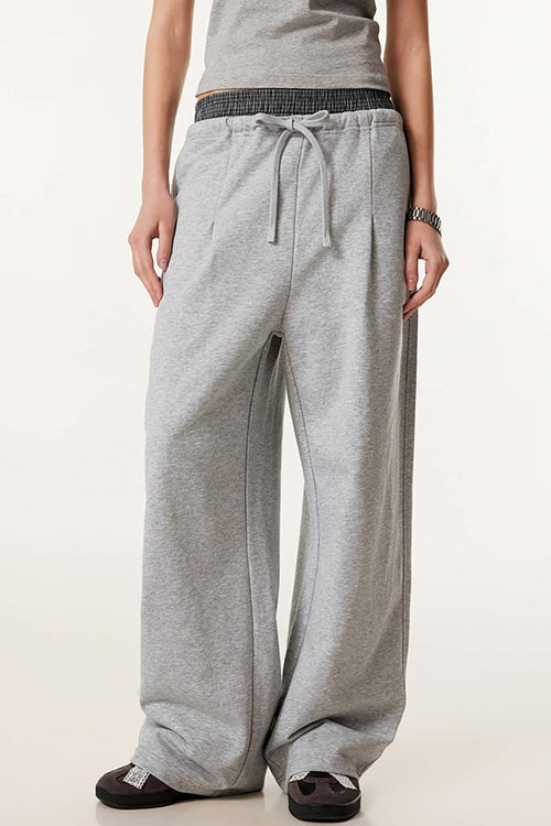 Panel-Waist Wide-Leg Sweatpants - Flower Gray