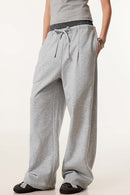 Panel-Waist Wide-Leg Sweatpants - Flower Gray