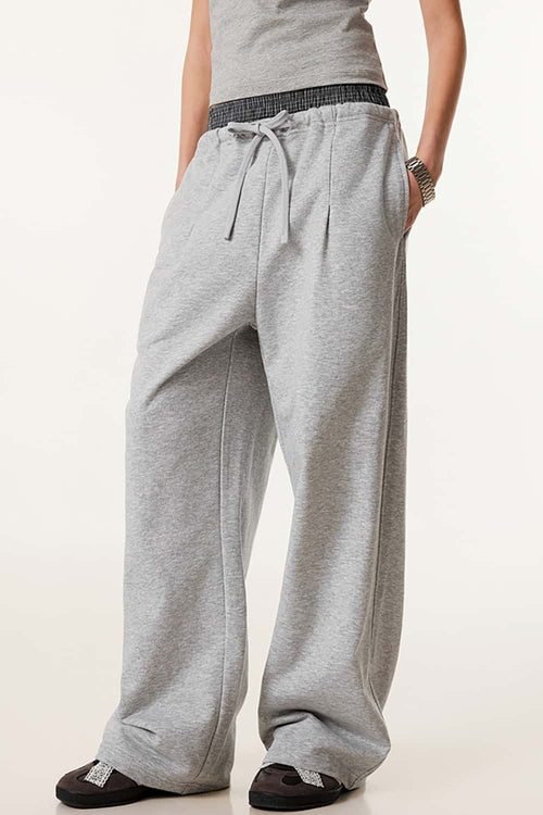Panel-Waist Wide-Leg Sweatpants - Flower Gray