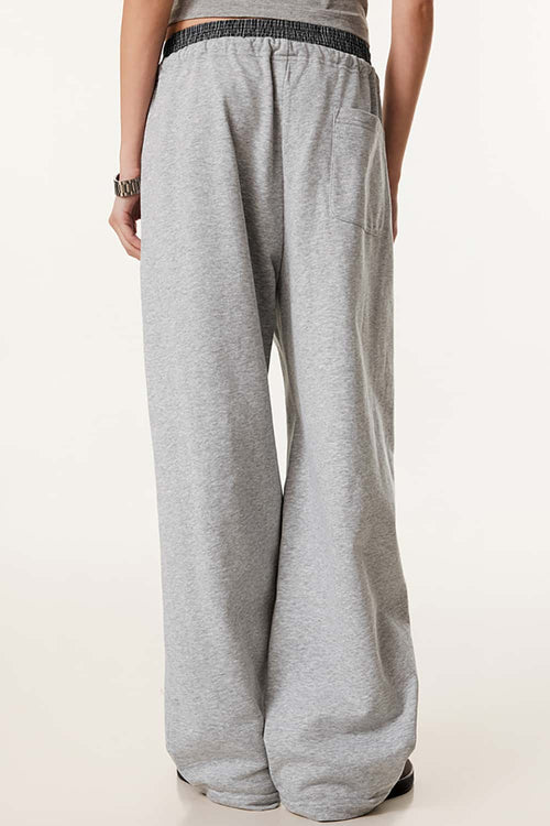 Panel-Waist Wide-Leg Sweatpants - Flower Gray