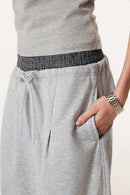 Panel-Waist Wide-Leg Sweatpants - Flower Gray