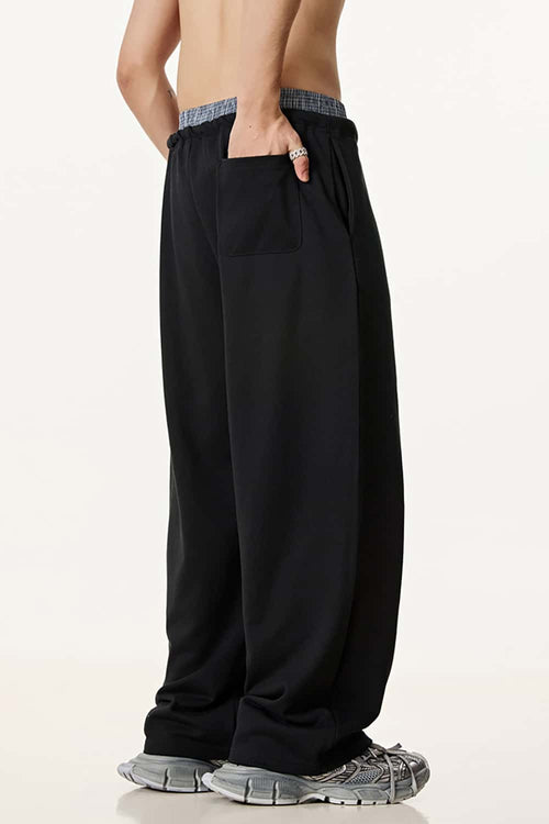 Panel-Waist Wide-Leg Sweatpants - Metallic Black